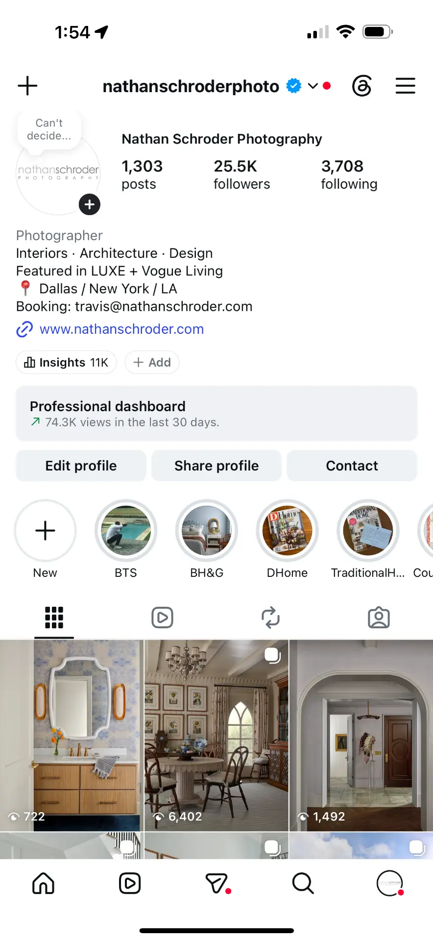 Nathan Schroder Photography Instagram profile after