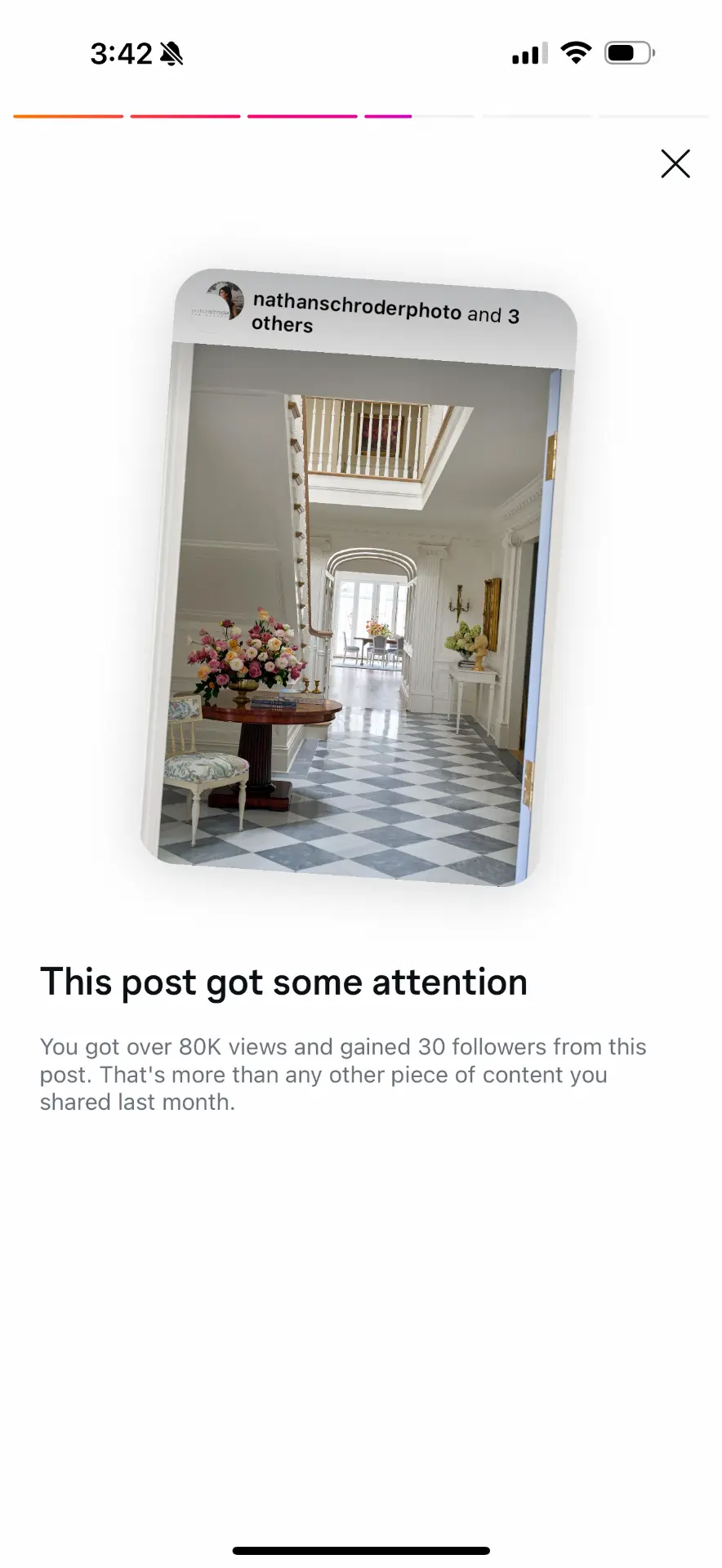 Instagram highlight: a single post earned over 80K views and 30 new followers