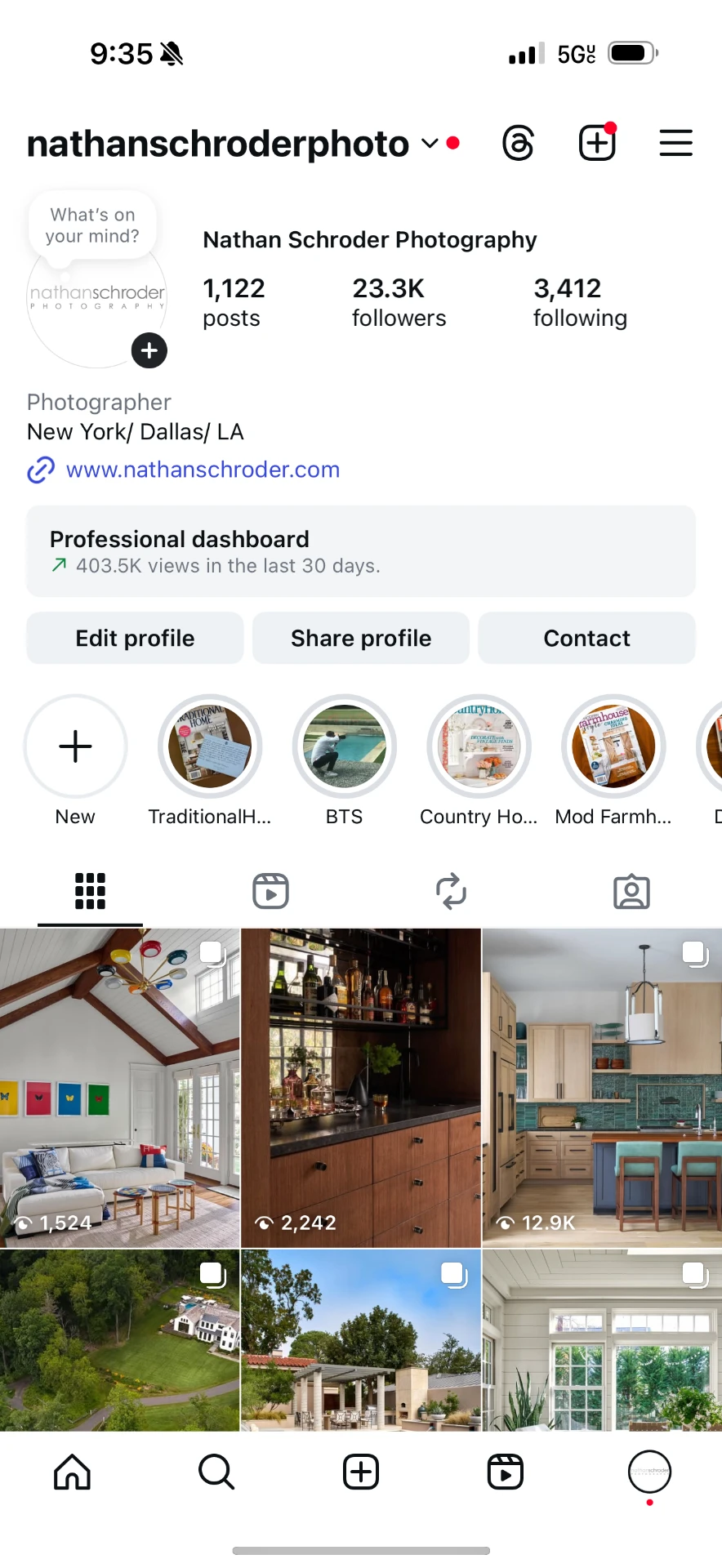Nathan Schroder Photography Instagram profile before